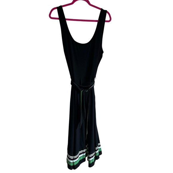 White House Black Market XL Black Dress Sleeveless Belted Striped Hem Midi - Picture 1 of 5